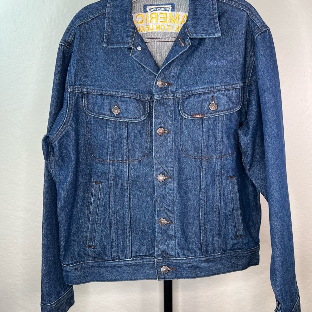 Vintage Lee 90’s Bald Eagle American Flag Embroidered Denim Jean Jacket MEDIUM - Picture 5 of 15